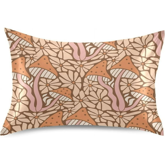 GZHJMY Mushrooms Flowers Satin Pillowcase for Hair and Skin, Soft and Cozy Cooling Smooth Pillow Cover with Envelop Closure, Queen Size 20x30in Home Decor