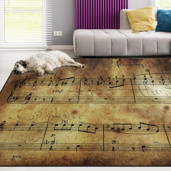GZHJMY Music Area Rug 2'x3', Vintage Retro Music Note Polyester Area Rug Mat for Living Dining Dorm Room Bedroom Home Decorative