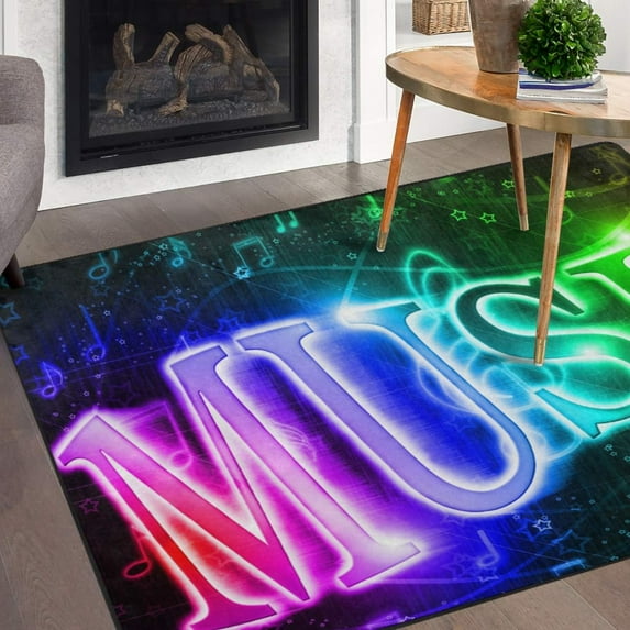 GZHJMY Music Note Area Rug 3'x5', Colorful Word Music Polyester Area Rug Mat for Living Dining Dorm Room Bedroom Home Decorative