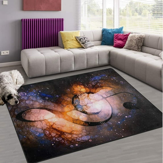 GZHJMY Music Note Area Rug 4'x6', Music Clef in Space with Stars Polyester Area Rug Mat for Living Dining Dorm Room Bedroom Home Decorative