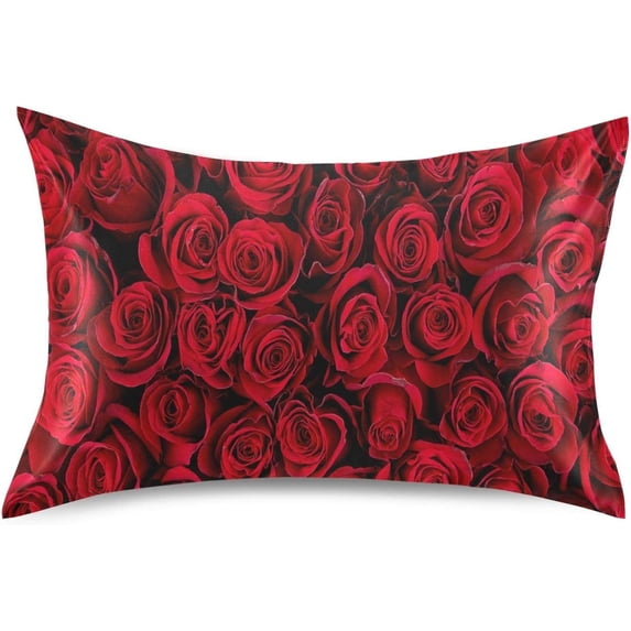 GZHJMY Natural Red Rose Satin Pillowcase for Hair and Skin Silk Pillowcase - Slip Cooling Satin Pillow Covers with Envelope Closure, Standard Size(20x26 inches) - Valentine's Day Gifts