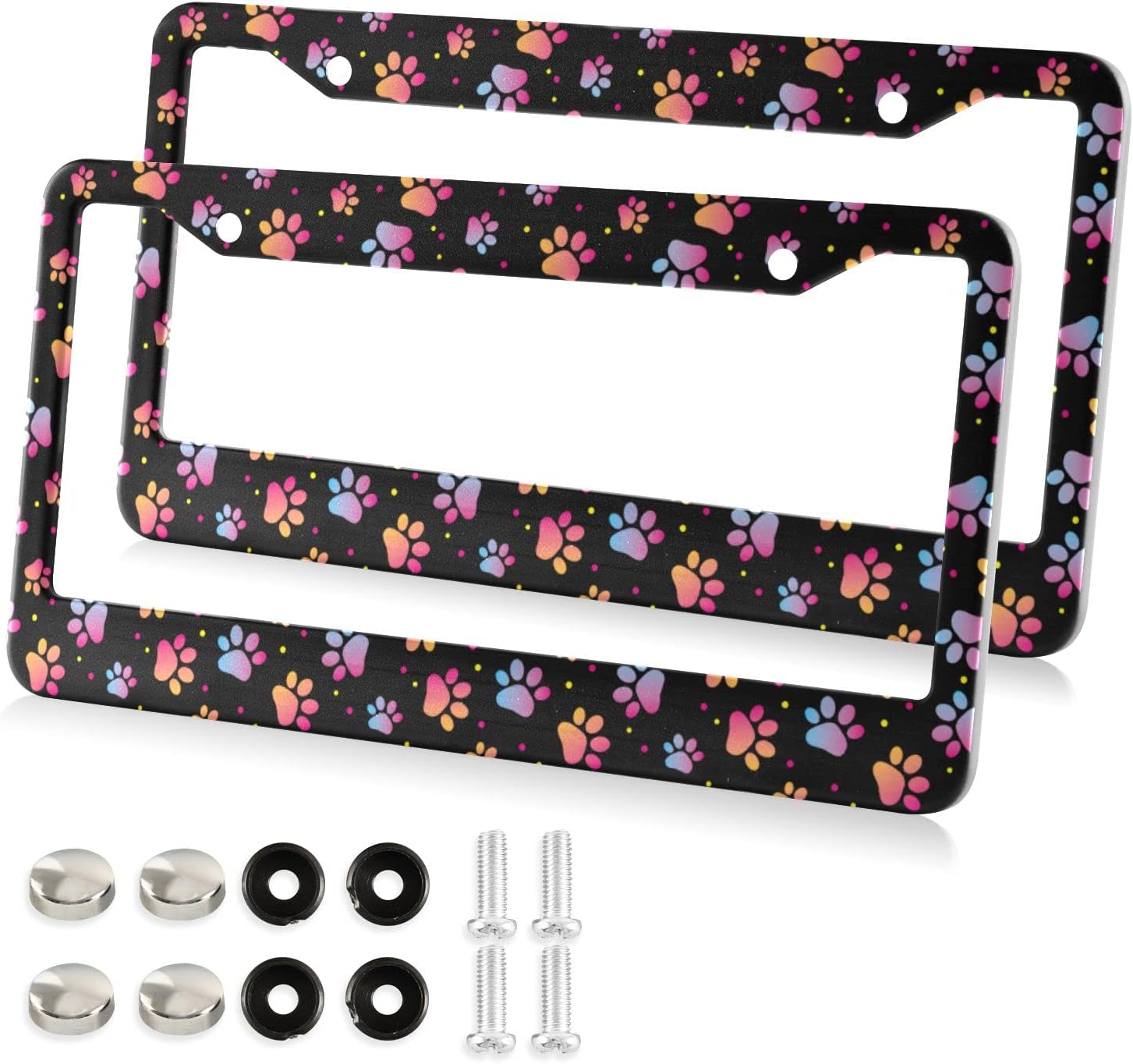 GZHJMY Neon Pink Dog Paw Print Animal License Plate Frames for Women