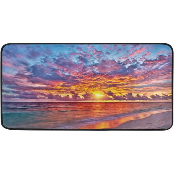 GZHJMY Ocean Beach Anti Fatigue Kitchen Floor Mat, Colorful Sunset Non Slip Absorbent Comfort Standing Mat Kitchen Runner Rug for Hallway Entryway Bathroom Living Room Bedroom 39 x 20 Inches
