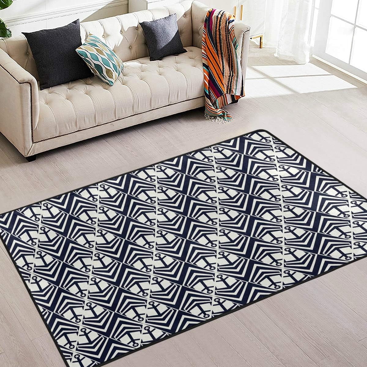 Polyester Barea Rug Example GZHJMY Ocean Beach Theme Area Rug 4'x6', Nautical Anchor Polyester Area ...