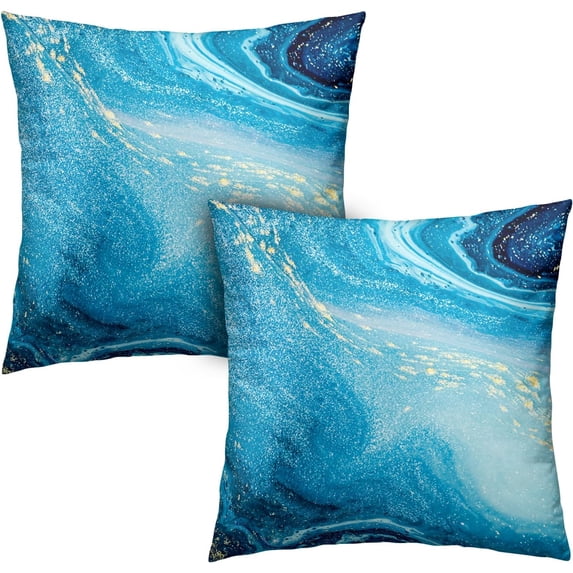 GZHJMY Ocean Blue Marble Pillow Covers 18X18 Set of 2 Gold Watercolor Luxury Abstract Art Decorative Throw Pillows Cases Modern Minimalist Boho Cushion Covers for Sofa Living Room Couch Home Decor