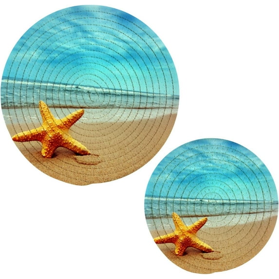GZHJMY Ocean Starfish on Beach Marine Sea Life Pot Holders Trivets Set of 2 Round Cotton Thread Weave Potholders for Kitchens Hot Pads Table Mats Coasters for Hot Dishes