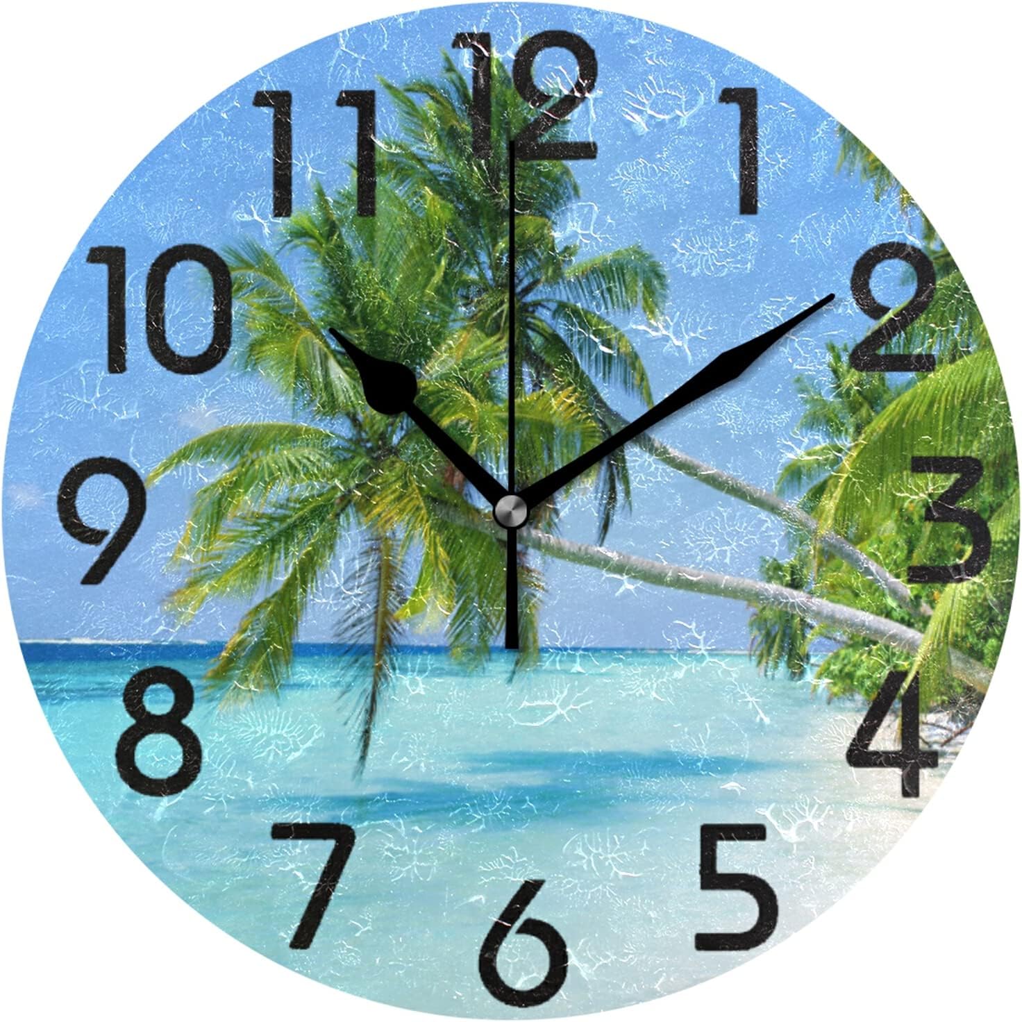 GZHJMY Ocean Summer Beach Palm Round Wall Clock, 9.5 Inch Battery ...