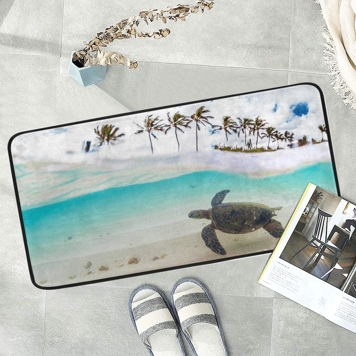 Turtle Kitchen Rug GZHJMY Ocean Turtle Anti Fatigue Kitchen Floor Mat, Sea Beach Plam Tree ...