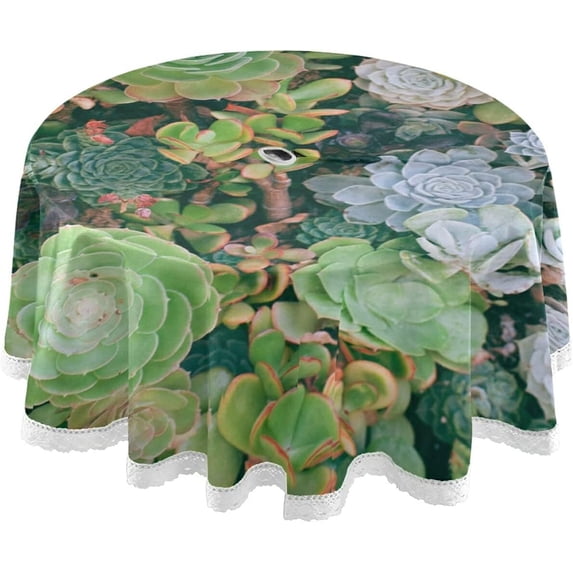GZHJMY Outdoor Tablecloth 60 Inch Green Succulents Waterproof Round Tablecloth with Umbrella Hole and Zipper for Backyard Party BBQ Decor Home Decor