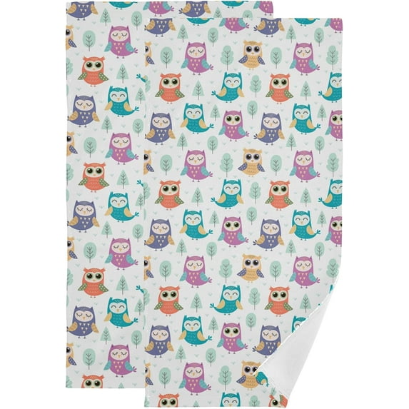 GZHJMY Owl Soft Hand Towels, 2 Pcs Absorbent Bath Towel Decorative Fingertip Towels for Bathroom Gym Spa Hotel Beach Swimming Pool,14.4"x 28.3"