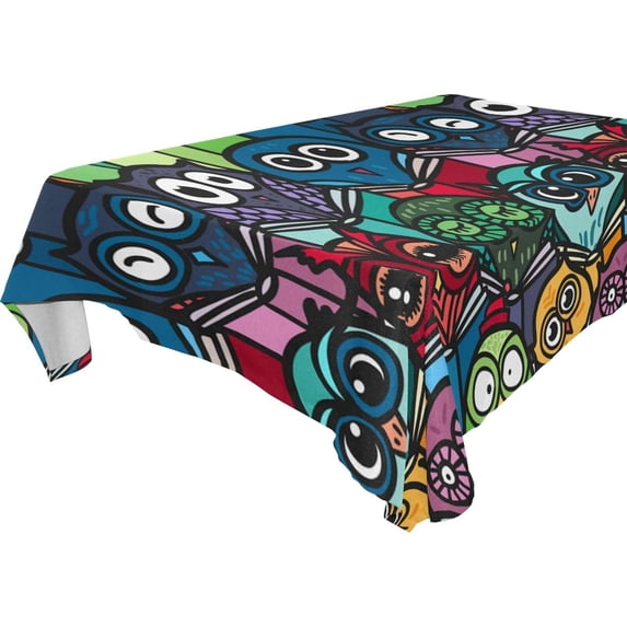 GZHJMY Owl Tablecloth, Rectangle Waterproof Washable Polyester Table Cover for Picnic Dinner Holiday Party Decor, 60 x 60 Inch
