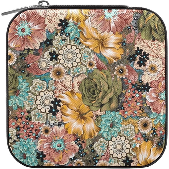 GZHJMY PU Leather Jewelry Box, Watercolor Flower Travel Jewelry Case Portable Jewelry Organizer Storage Holder Boxes for Women Girls for Necklace Bracelet Earrings Rings
