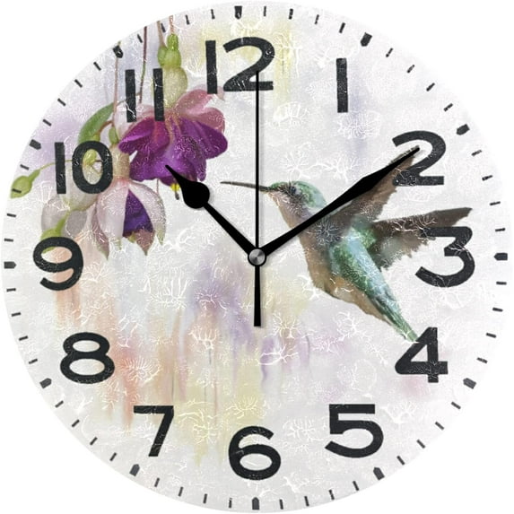 GZHJMY Painting Hummingbird Flower Round Wall Clock, 9.5 Inch Battery Operated Quartz Analog Quiet Desk Clock for Home,Office,School,Kitchen
