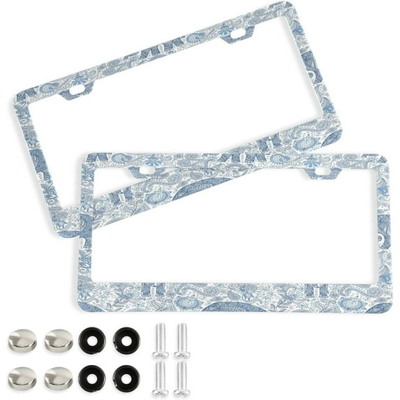 GZHJMY Paisley Elephant License Plate Frames Set of 2, Universal Aluminum License Plate Holders 2 Holes Car Tag Frames Automotive Exterior Accessories with Screw Caps Decorative