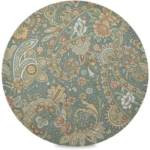 GZHJMY Paisley Vintage Floral Round Placemats Durable Non-Slip Heat and Stain Resistant Placemat for Kitchen Table Decoration Outdoor BBQ Activities(6PCS) Table Mat