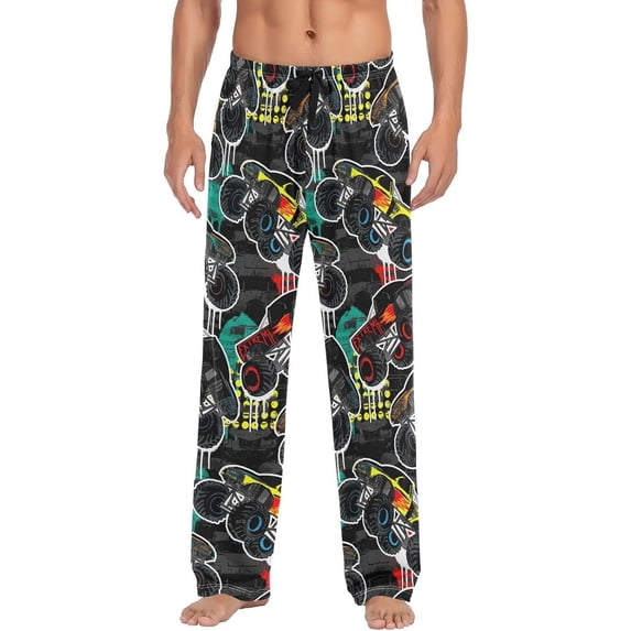 GZHJMY Pajama Pants for Men - Cartoon Monster Cars, Loose Lightweight PJs Lounge Sleep Bottoms with Pockets Drawstring, Pajama Bottoms for Home and Rest, Medium