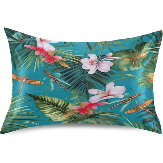 GZHJMY Palm Flower Satin Pillowcase, Soft Breathable Silk Pillow Case with Envelope Closure for Hair and Skin, Queen Size 30 x 20 Inch Home Decor