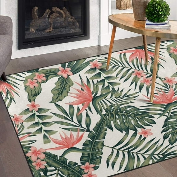 GZHJMY Palm Tree Non Slip Area Rug for Living Dinning Room Bedroom Kitchen, 2' x 3'(24 x 36 Inches / 60 x 90 cm), Tropical Floral Nursery Rug Floor Carpet Yoga Mat