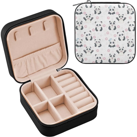 GZHJMY Panda Bear Pattern Small Jewelry Box, Travel Portable Square Jewelry Case for Ring, Pendant, Earring, Necklace Organizer Storage Holder Boxes(150)