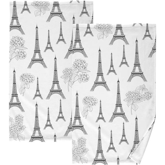 GZHJMY Paris Hydrangea Flowers Eiffel Tower Hand Towel Cotton Soft Absorbent Bath Hand Towels Decor, Multipurpose for Kitchen, Hotel, Spa, Yoga, Gym, Set of 2