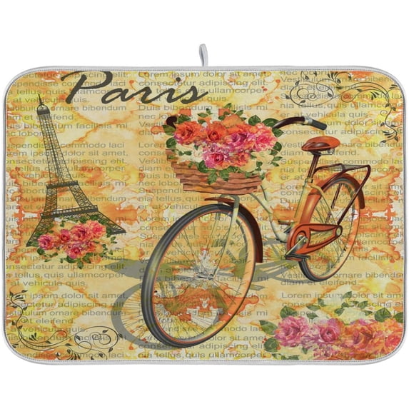 GZHJMY Paris Vintage Poster Eiffel Tower Absorbent Dish Drying Mat Microfiber Kitchen Countertop Table Protector Multi-Purpose Counter Rack Sink Drainer Pad (16" x 18")
