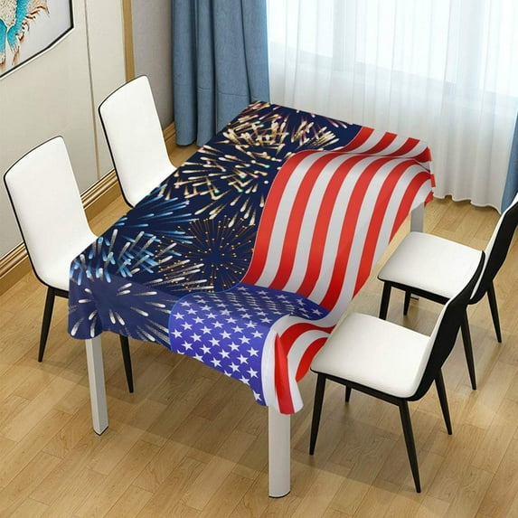 GZHJMY Patriotic American Flag with Firework Square Tablecloth 54"(W) x 54"(L), 4th of July Modern Table Linen Cloth Cover for Kitchen Dining Room Party Home Decor