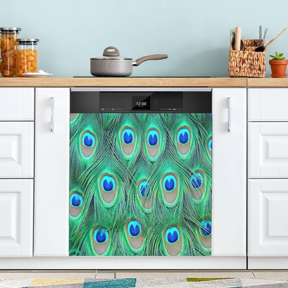 GZHJMY Peacock Feather Dishwasher Magnet Cover for The Front Door,Reusable Refrigerator Door Decor Magnet Sticker for Kitchen Home Decor 23" x 26"
