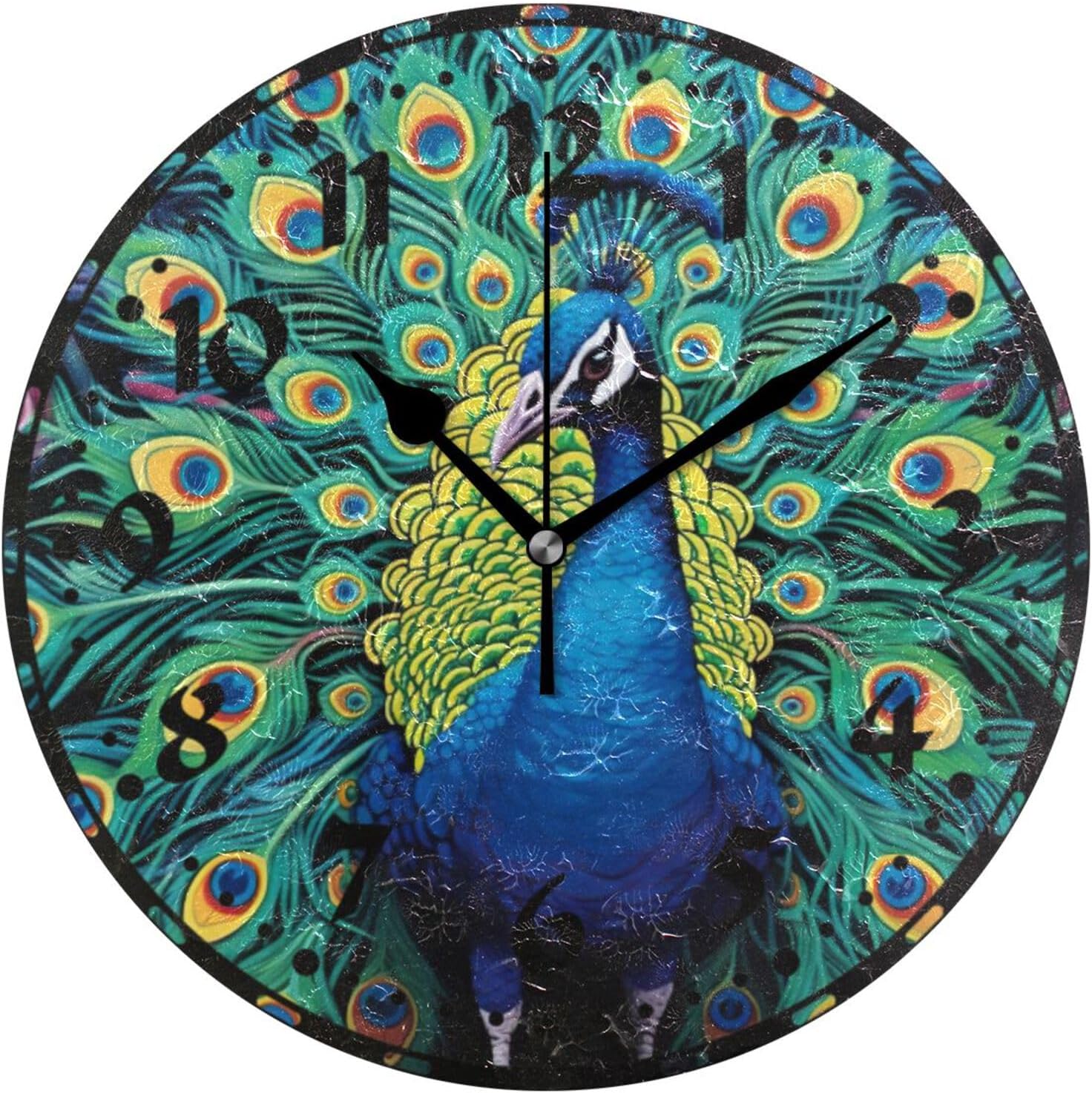 GZHJMY Peacock Painting Wall Clock, PVC Silent Non Ticking 10 Inch ...