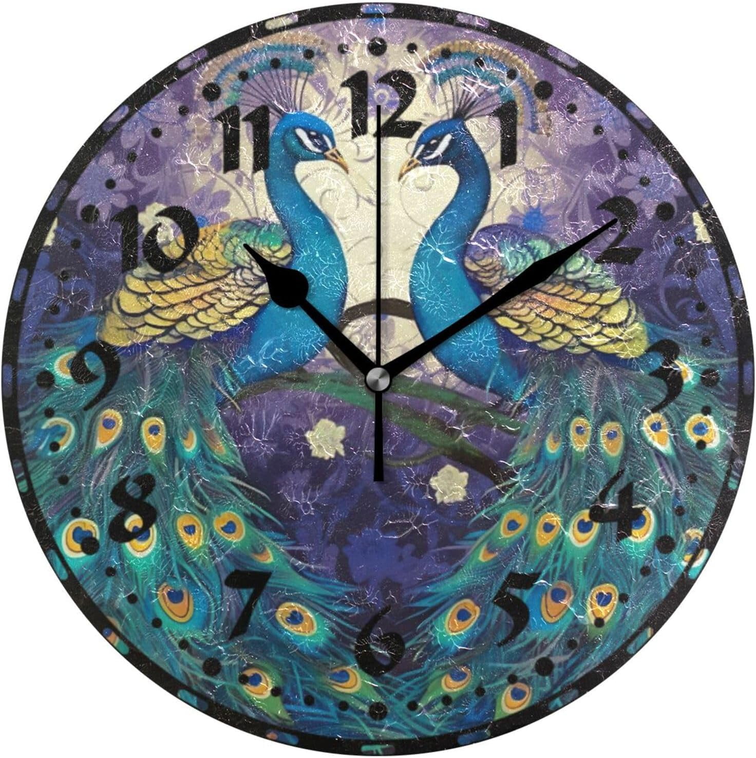 GZHJMY Peacocks Pattern Wall Clock, Silent Non Ticking 10 Inch Battery ...