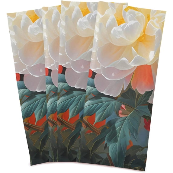 GZHJMY Peony Flower Butterfly Kitchen Towel, Dish Towels Quick Drying Tea Towels Absorbent Hand Towels for Kitchen Sink Dinner Table 28 x 18 Inches, Set of 4