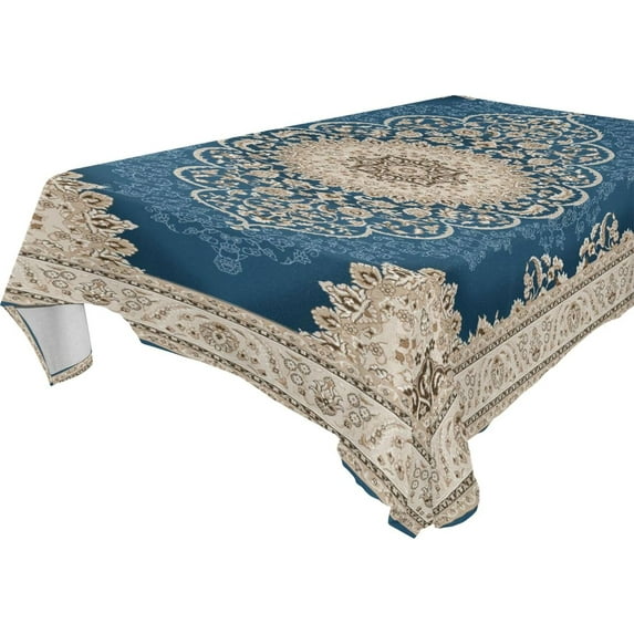 GZHJMY Persian Carpet Texture Rectangle Tablecloth, Waterproof Stain Wrinkle Resistant Washable Polyester Table Cover for Picnic Dinner Holiday Kitchen Party Decor, 60 x 90 in Home Decor