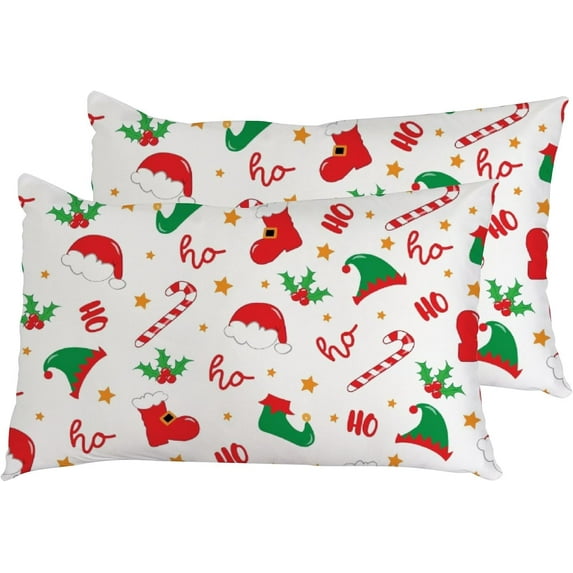 GZHJMY Pillow Case Covers Standard Size 20x26In, Soft Pillow Shams Covers Christmas Elf Hat Shoes, Set of 2 Rectangular Bed Pillowcases for Bedroom Sofa Couch Home Decor
