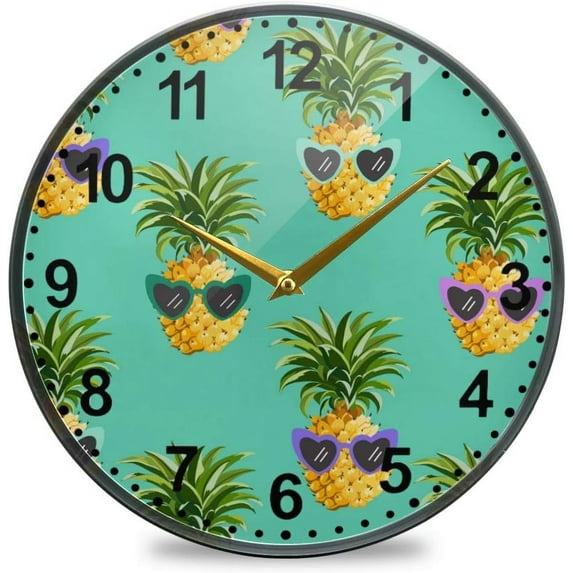 GZHJMY Pineapple Funny Glasses Pattern Wall Clock Silent Non Ticking 9.5 Inch Round Easy to Read for Home Office School Clock
