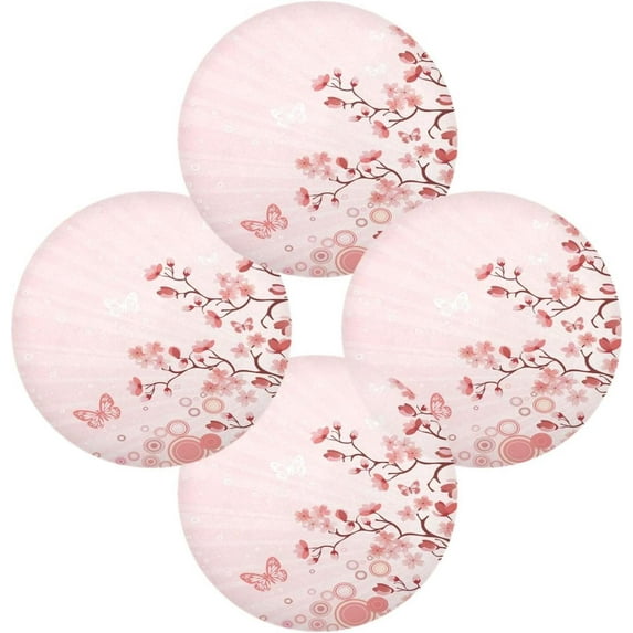 GZHJMY Pink Butterfly Cherry Flower Round Placemats, 4 Pack Table Mats for Kitchen Washable Non-Slip Place Mats Heat Resistant Place Mats for Kitchen Dining Table Decoration