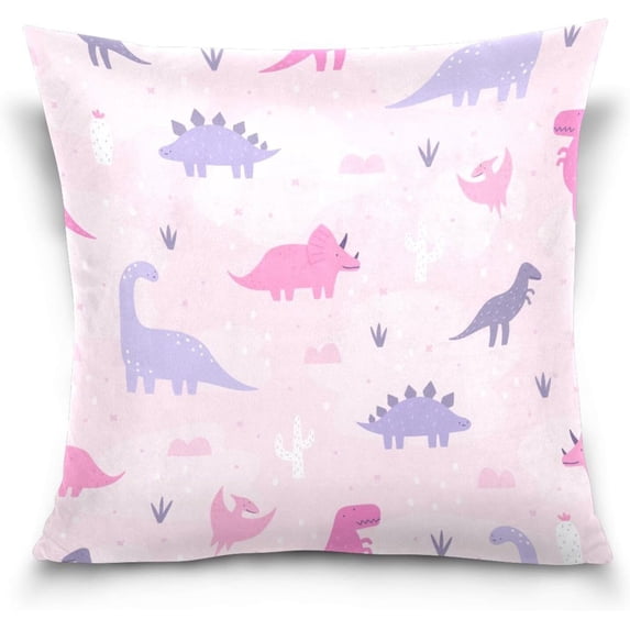 GZHJMY Pink Cartoon Dinosaur Pillow Cover 20 x 20 Inch, Soft Decorative Cushion Case Square Throw Pillow Cover for Sofa Living Room Couch Home Decor