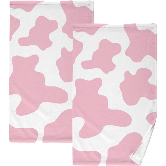 GZHJMY Pink Cow Print Camo Camoflage Cotton Towels Set 2 Pcs Absorbent Hand Towel Face Towels Kitchen Towels Bath Towels for Bathroom Laundry Room Kitchen 16 x 28 Inches