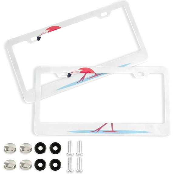 GZHJMY Pink Flamingo License Plate Frames Set of 2, Universal Aluminum License Plate Holders 2 Holes Car Tag Frames Automotive Exterior Accessories with Screw Caps Decorative