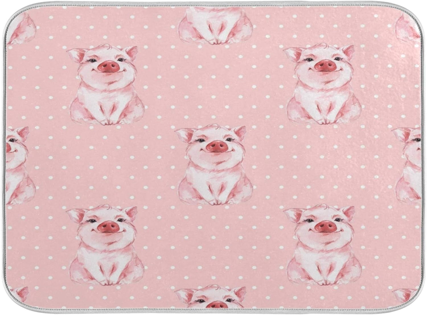GZHJMY Pink Pig Dish Drying Mat Ultra Absorbent Reversible Microfiber