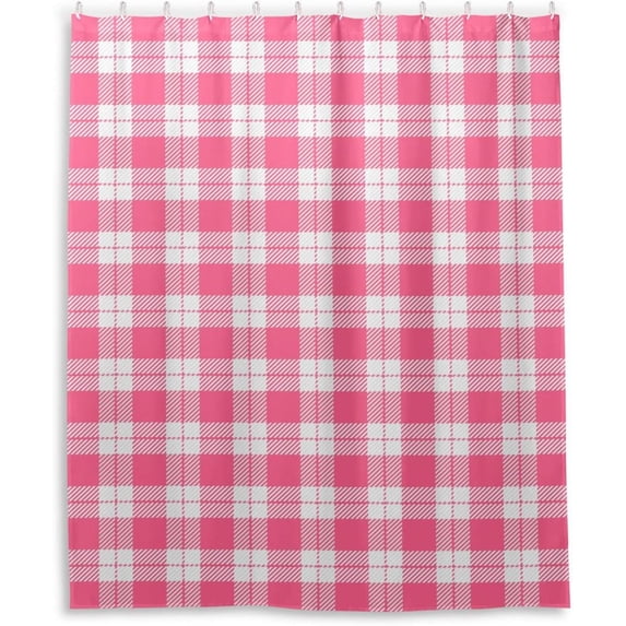 GZHJMY Pink Plaid Shower Curtain Waterproof Fabric Bath Curtain with Hooks for Bathtub Bathroom Decor, 60 x 72 Inch