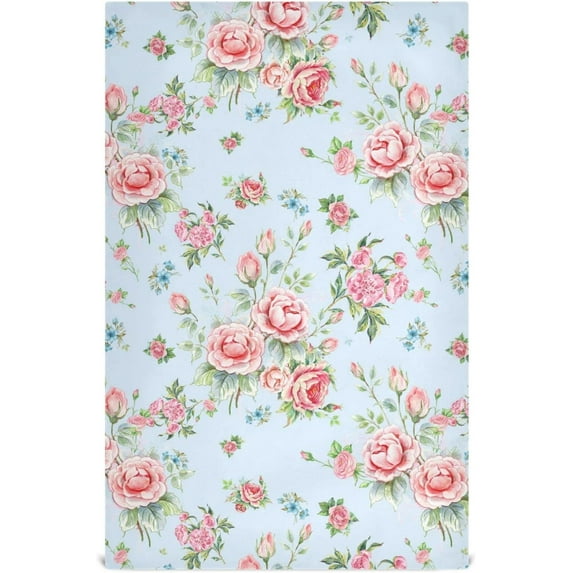 GZHJMY Pink Rose Flower on Blue Kitchen Towel, Dish Towels Quick Drying Tea Towels Absorbent Hand Towels for Kitchen Sink Dinner Table 28 x 18 Inches, Set of 6