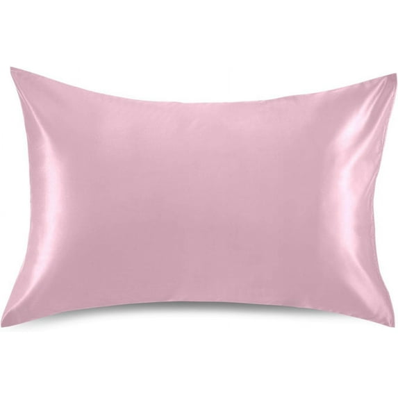 GZHJMY Pink Solid Color Satin Pillowcase, Soft Breathable Silk Pillow Case with Envelope Closure for Hair and Skin, Queen Size 30 x 20 Inch Home Decor