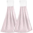 thumbnail image 1 of GZHJMY Pink Stripe Hanging Tie Towels Set of 2, Soft Absorbent Kitchen Hand Towels with Hanging Loops for Kitchen Bathroom Farmhouse Home Decor, 18.2 x 14 Inch Wash Cloths, 1 of 7