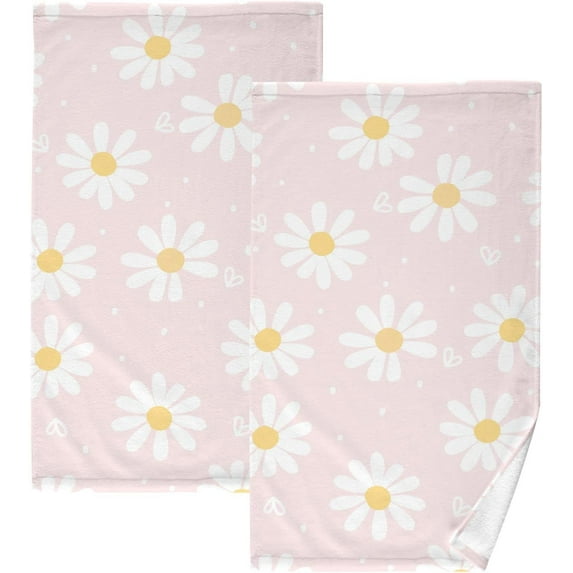 GZHJMY Pink White Wildflowers Cotton Towels Set 2 Pcs Absorbent Hand Towel Face Towels Kitchen Towels Bath Towels for Bathroom Laundry Room Kitchen 16 x 28 Inches