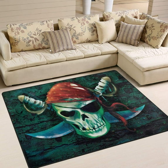 GZHJMY Pirate Skull Non Slip Area Rug for Living Dinning Room Bedroom Kitchen, 4' x 5'(48 x 63 Inches), Sugar Skull Nursery Rug Floor Carpet Yoga Mat