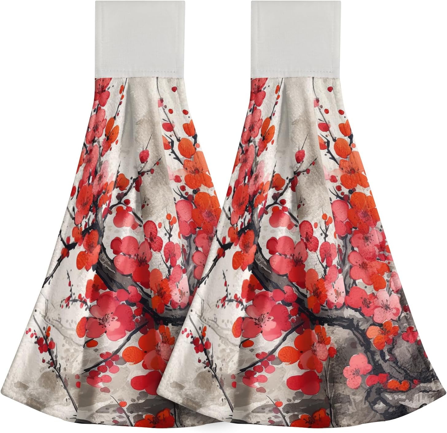 GZHJMY Plum Blossom Hanging Dish Towels Flowers Kitchen Hand Towels with Hanging Loops Floral