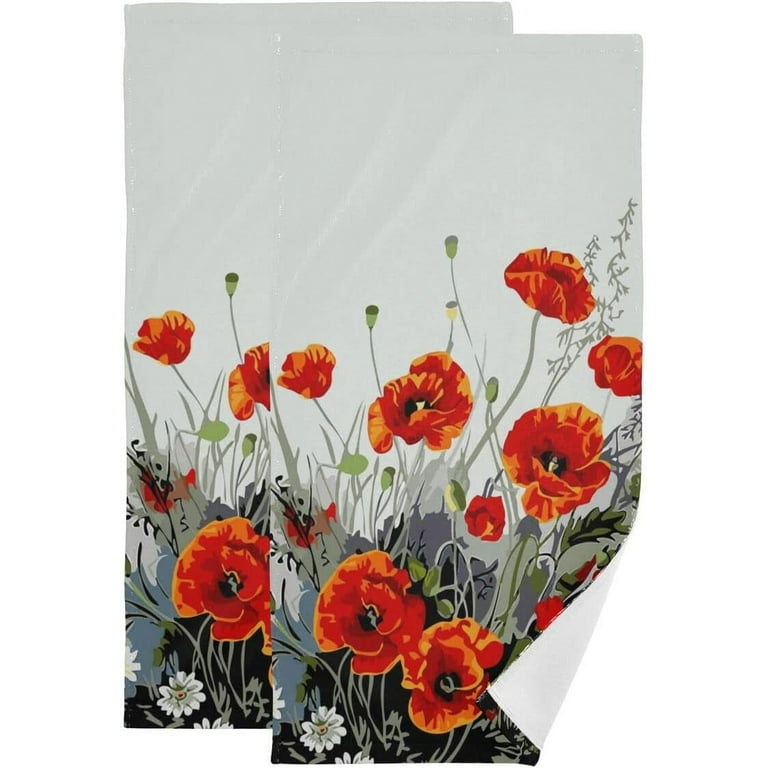 GZHJMY Poppy Flower Towels Set of 2 Red Floral Hand Towel for Bathroom Vintage Plant Larger Fingertip Towel Colorful Oil Painting Blossom Washcloth Fast Drying for Spa Home Decor Walmart
