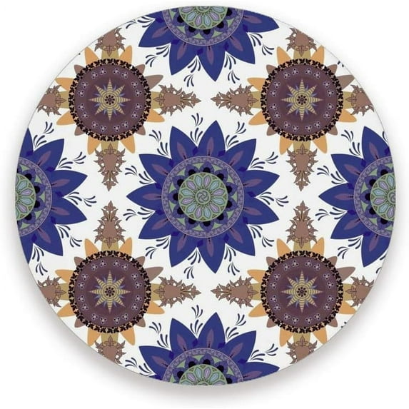 GZHJMY Printed Round Mandala Pattern in Blue and Yellow Ceramic Coasters with Cork-Backed for Coffee Drink Cup Mat Absorbent Stone Coaster, 1 Pack