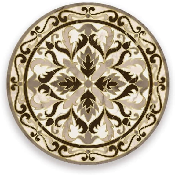GZHJMY Printed Round Marble Pattern with Classic Floral Medallion Ceramic Coasters with Cork-Backed for Coffee Drink Cup Mat Absorbent Stone Coaster, 1 Pack