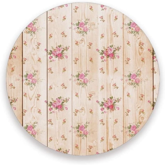 GZHJMY Printed Round Wood and Flowers Texture Ceramic Coasters with Cork-Backed for Coffee Drink Cup Mat Absorbent Stone Coaster, 4 Pack