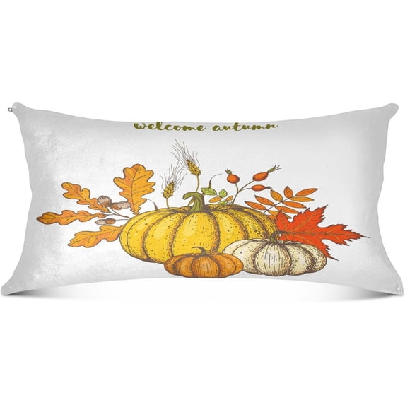 GZHJMY Pumpkin and Fall Leaves Pillowcases, Soft and Cozy Decorative Pillow Cases with Hidden Zipper for Bedroom, Sofa, Couch, King Size 21x54 Inches(370)